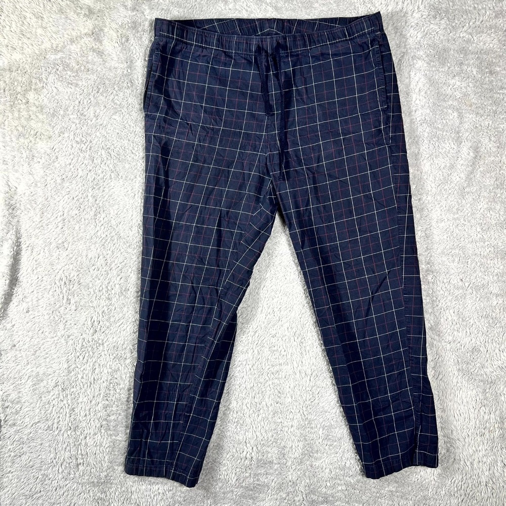 Uniqlo Flannel Pajamas Pants Mens Medium Blue Plaid Cotton Drawstring Loungewear